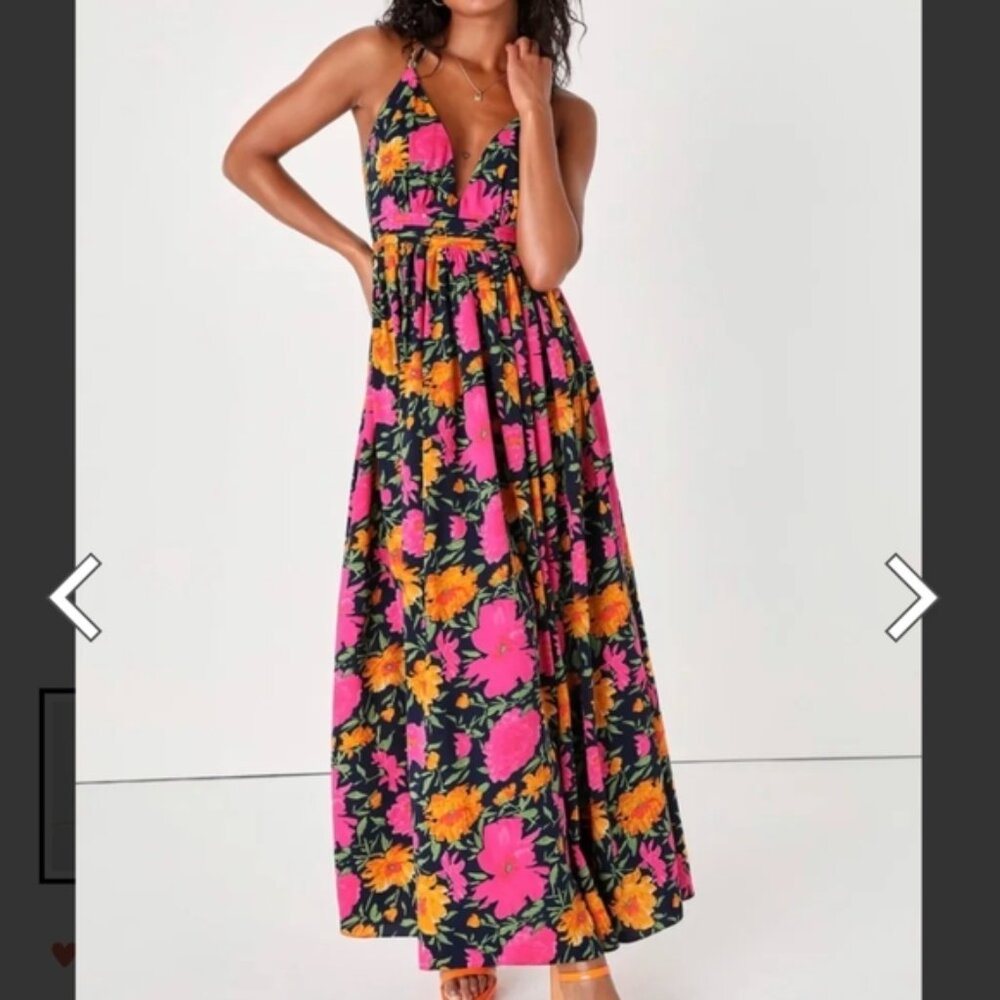 LULUS  Vivacious Love Foral Sleeveless Strappy Maxi Dress